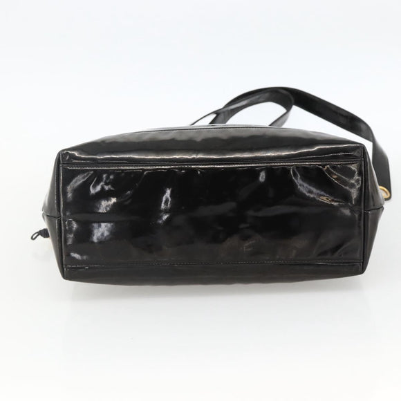 CHANEL Ketten-Einkaufstasche Lackleder Schwarz Gold CC Auth bs34313