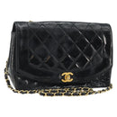CHANEL Diana 25 Matelasse Chain Bag Patent Leather Black Gold CC Auth bs34314-1