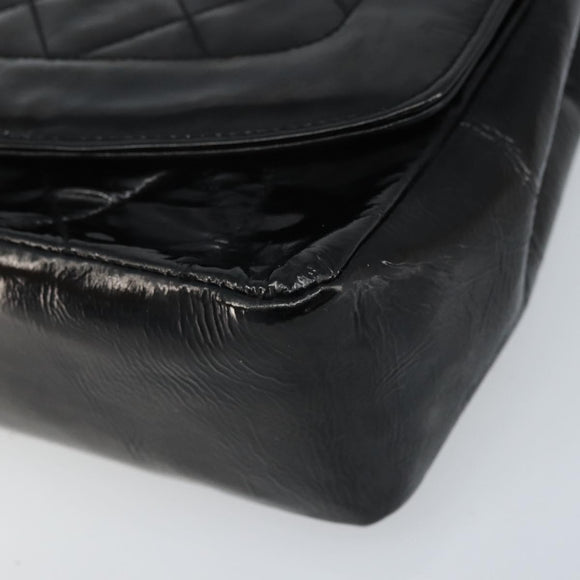 CHANEL Diana 25 Matelasse Chain Bag Patent Leather Black Gold CC Auth bs34314