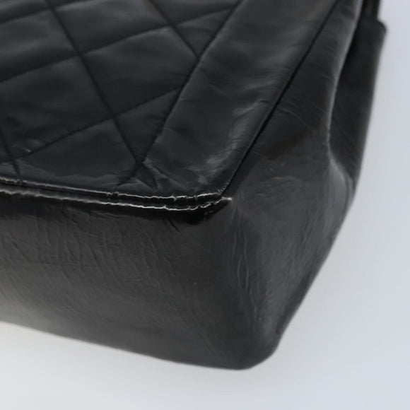 CHANEL Diana 25 Matelasse Chain Bag Patent Leather Black Gold CC Auth bs34314