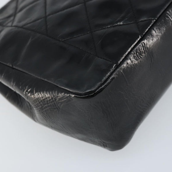CHANEL Diana 25 Matelasse Chain Bag Patent Leather Black Gold CC Auth bs34314