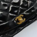 CHANEL Diana 25 Matelasse Chain Bag Patent Leather Black Gold CC Auth bs34314-14