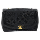 CHANEL Diana 25 Matelasse Chain Bag Patent Leather Black Gold CC Auth bs34314-2