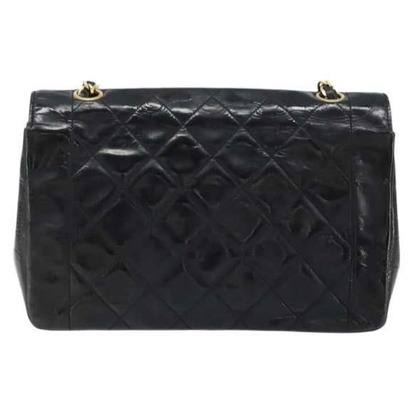 CHANEL Diana 25 Matelasse Chain Bag Patent Leather Black Gold CC Auth bs34314