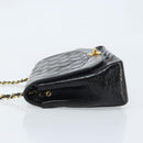 CHANEL Diana 25 Matelasse Chain Bag Patent Leather Black Gold CC Auth bs34314-5