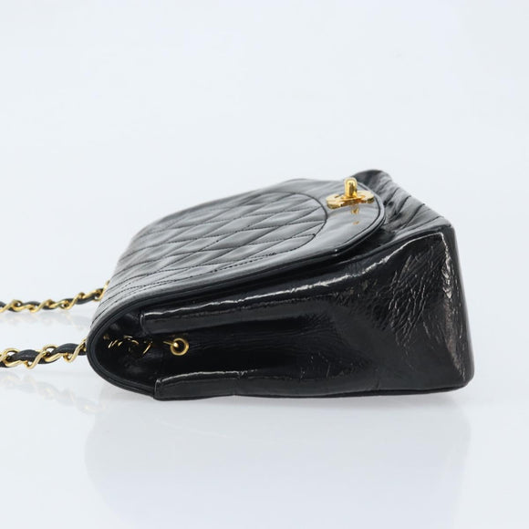 CHANEL Diana 25 Matelasse Chain Bag Patent Leather Black Gold CC Auth bs34314