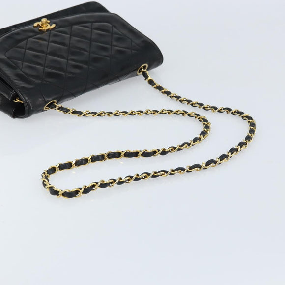 CHANEL Diana 25 Matelasse Chain Bag Patent Leather Black Gold CC Auth bs34314