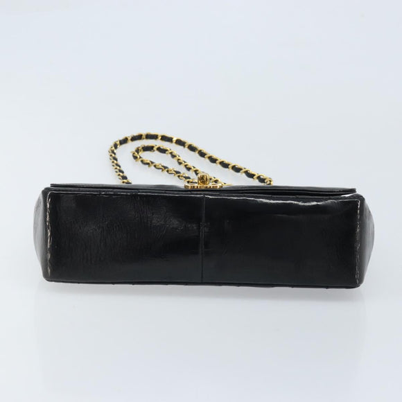 CHANEL Diana 25 Matelasse Chain Bag Patent Leather Black Gold CC Auth bs34314