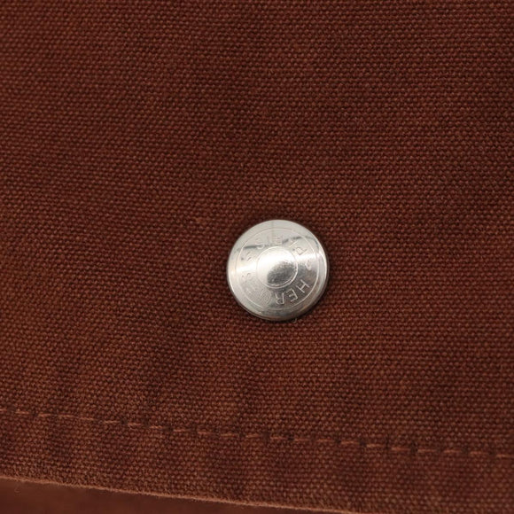 HERMES Fourre Tout Shoulder Bag Cotton Brown Silver Auth bs34324
