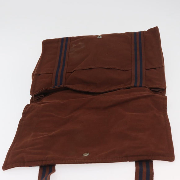 HERMES Fourre Tout Shoulder Bag Cotton Brown Silver Auth bs34324