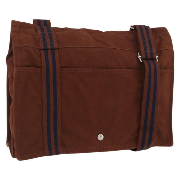 HERMES Fourre Tout Shoulder Bag Cotton Brown Silver Auth bs34324