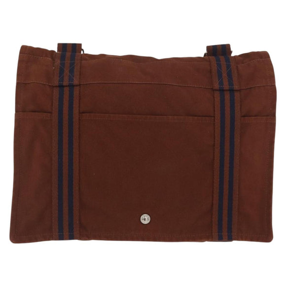 HERMES Fourre Tout Shoulder Bag Cotton Brown Silver Auth bs34324