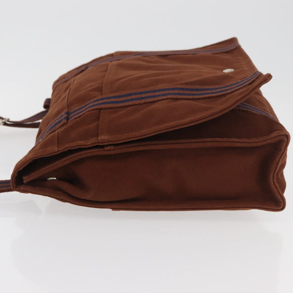 HERMES Fourre Tout Shoulder Bag Cotton Brown Silver Auth bs34324