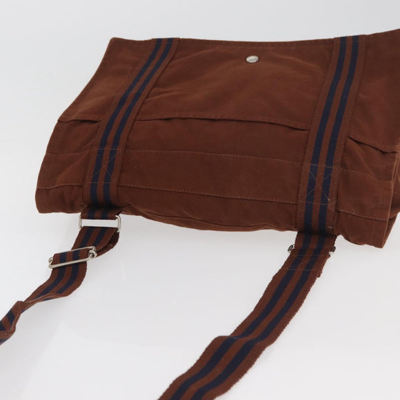 HERMES Fourre Tout Shoulder Bag Cotton Brown Silver Auth bs34324