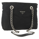 PRADA Chain Tote Bag Nylon Black Silver Auth bs34326-1