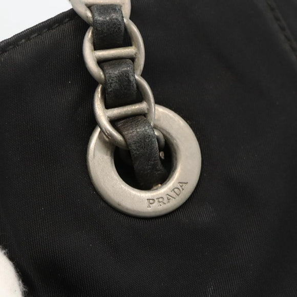 PRADA Chain Tote Bag Nylon Black Silver Auth bs34326