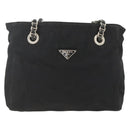 PRADA Chain Tote Bag Nylon Black Silver Auth bs34326-13