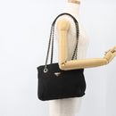 PRADA Chain Tote Bag Nylon Black Silver Auth bs34326-26