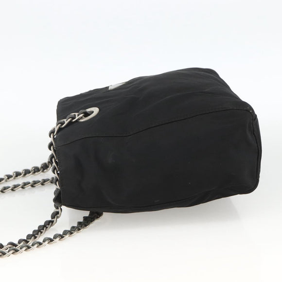 PRADA Chain Tote Bag Nylon Black Silver Auth bs34326