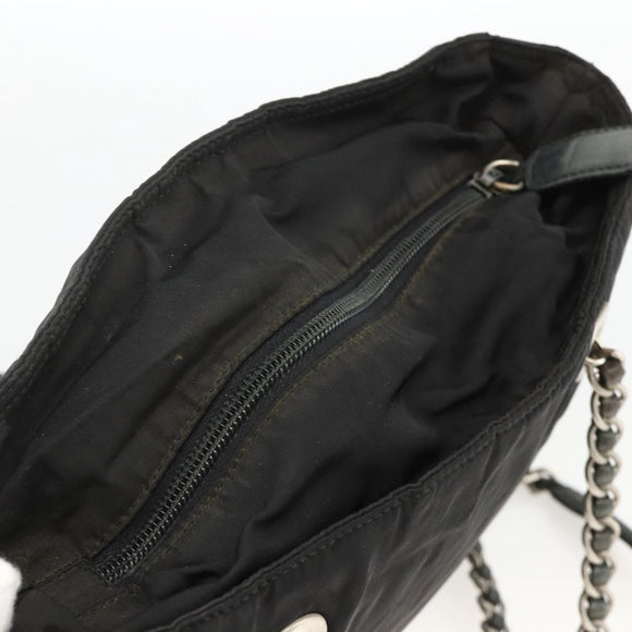 PRADA Chain Tote Bag Nylon Black Silver Auth bs34326