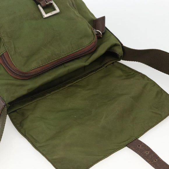 PRADA Shoulder Bag Nylon Green Silver Auth bs34328