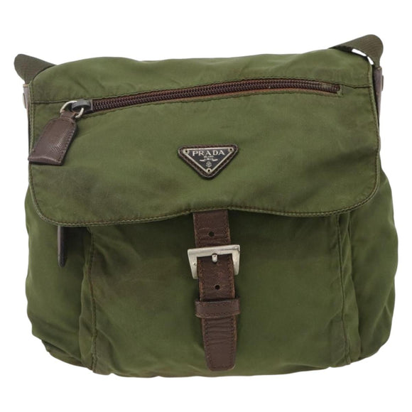 PRADA Shoulder Bag Nylon Green Silver Auth bs34328