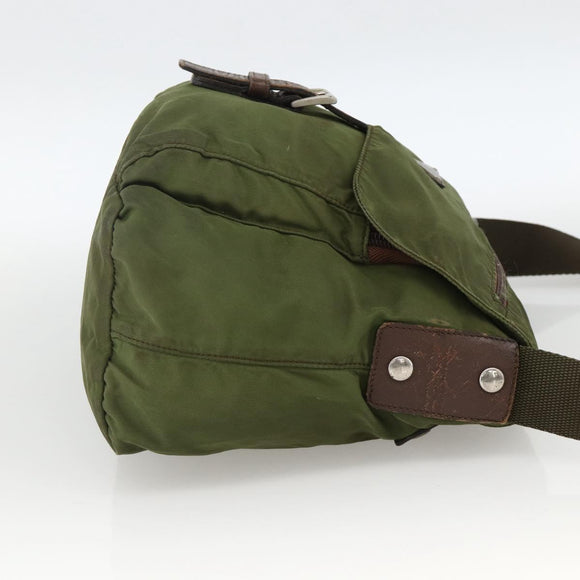 PRADA Shoulder Bag Nylon Green Silver Auth bs34328