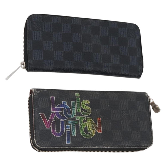 LOUIS VUITTON Damier Grafitte Long Wallet 2 Set Black LV Auth bs34330