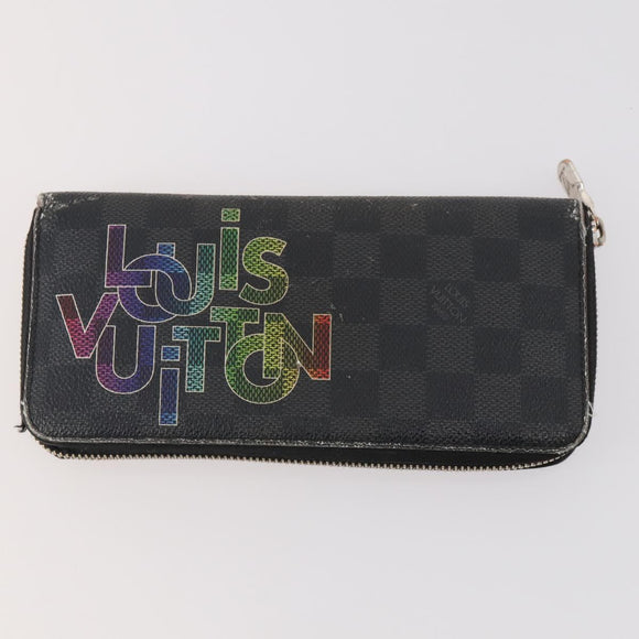 LOUIS VUITTON Damier Grafitte Long Wallet 2 Set Black LV Auth bs34330