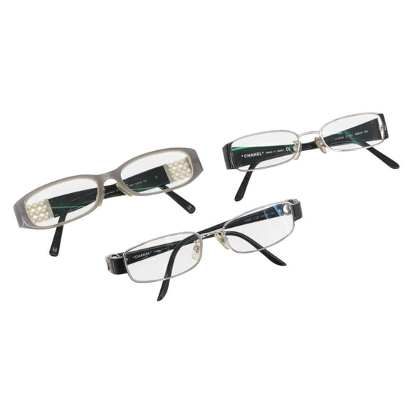 CHANEL Glasses plastic metal 3 Set Gray Black CC Auth bs34338