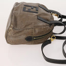FENDI Pecan Canvas Hand Bag Coated Canvas 4 Set Brown Black Auth bs34342-10