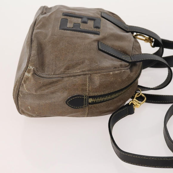 FENDI Pecan Canvas Hand Bag Coated Canvas 4 Set Brown Black Auth bs34342
