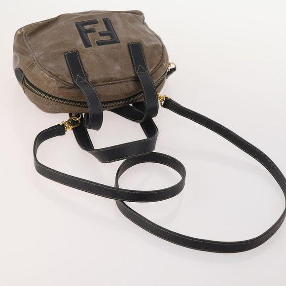 FENDI Pecan Canvas Hand Bag Coated Canvas 4 Set Brown Black Auth bs34342