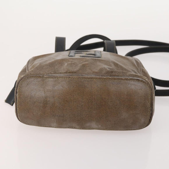 FENDI Pecan Canvas Hand Bag Coated Canvas 4 Set Brown Black Auth bs34342