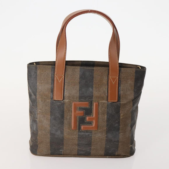 FENDI Pecan Canvas Hand Bag Coated Canvas 4 Set Brown Black Auth bs34342