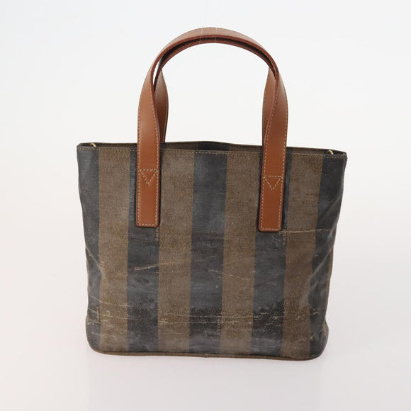FENDI Pecan Canvas Hand Bag Coated Canvas 4 Set Brown Black Auth bs34342