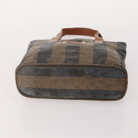 FENDI Pecan Canvas Hand Bag Coated Canvas 4 Set Brown Black Auth bs34342