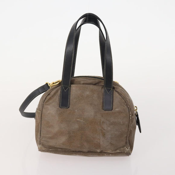 FENDI Pecan Canvas Hand Bag Coated Canvas 4 Set Brown Black Auth bs34342