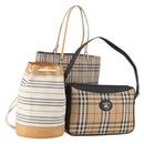 BURBERRY Nova Check Shoulder Bag Canvas Nylon 3 Set Beige White Auth bs34343-1