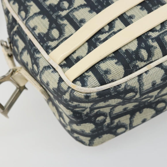 Christian Dior Trotter Canvas Shoulder Bag PVC Leather Navy Silver Auth bs34360
