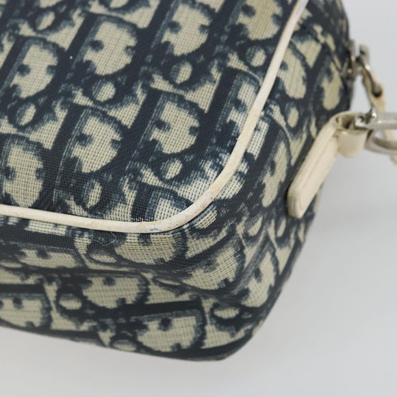 Christian Dior Trotter Canvas Shoulder Bag PVC Leather Navy Silver Auth bs34360
