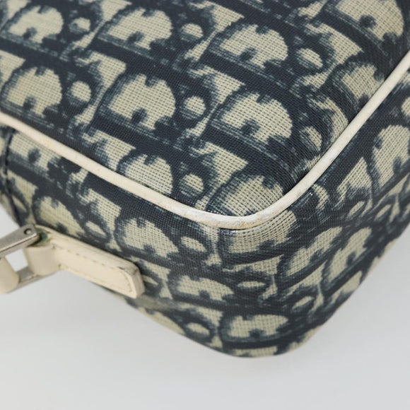 Christian Dior Trotter Canvas Shoulder Bag PVC Leather Navy Silver Auth bs34360