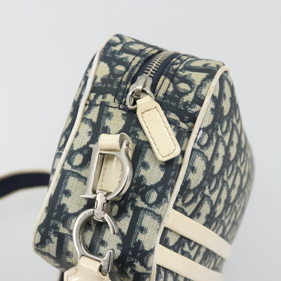 Christian Dior Trotter Canvas Shoulder Bag PVC Leather Navy Silver Auth bs34360