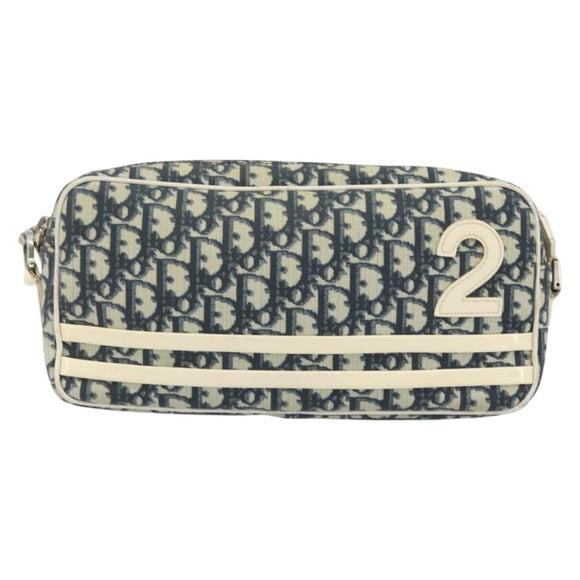 Christian Dior Trotter Canvas Shoulder Bag PVC Leather Navy Silver Auth bs34360