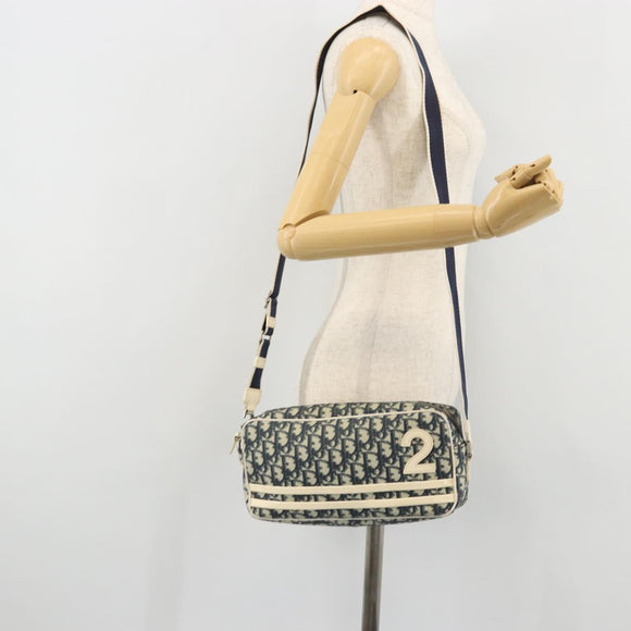 Christian Dior Trotter Canvas Shoulder Bag PVC Leather Navy Silver Auth bs34360