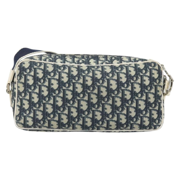Christian Dior Trotter Canvas Shoulder Bag PVC Leather Navy Silver Auth bs34360