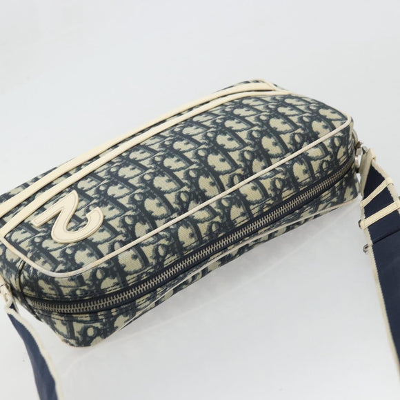 Christian Dior Trotter Canvas Shoulder Bag PVC Leather Navy Silver Auth bs34360