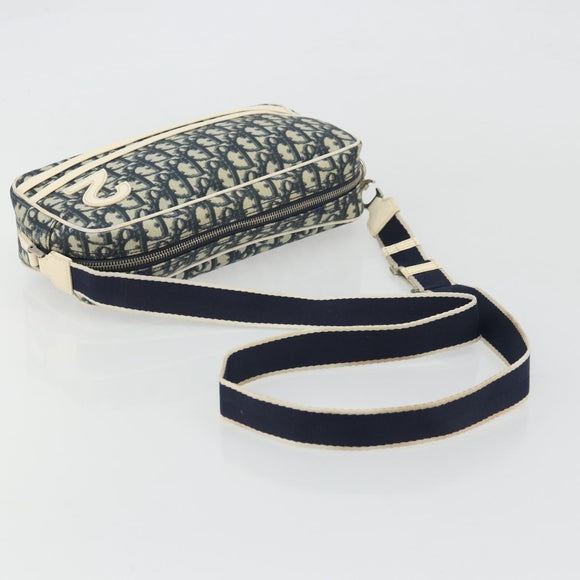 Christian Dior Trotter Canvas Shoulder Bag PVC Leather Navy Silver Auth bs34360