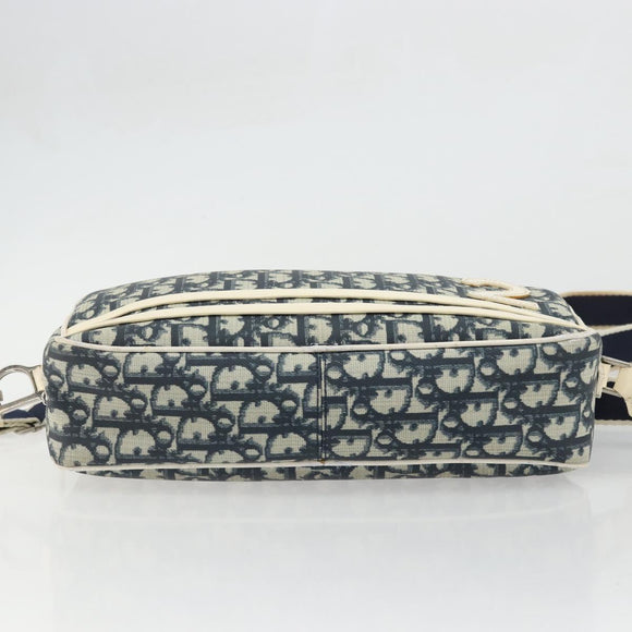 Christian Dior Trotter Canvas Shoulder Bag PVC Leather Navy Silver Auth bs34360