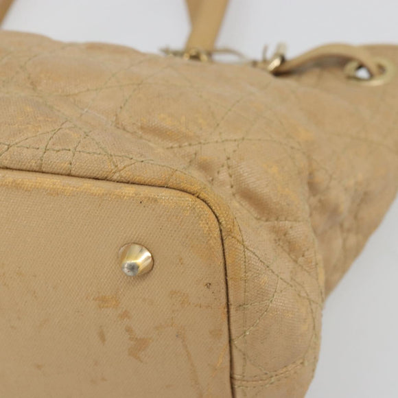 Christian Dior Lady Dior Tote Bag Coated Canvas Brown Gold Auth bs34361